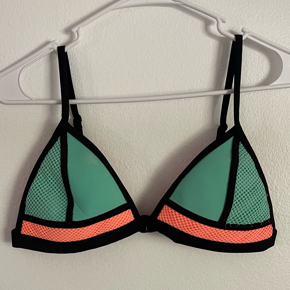 TRIANGL swimwear bikini top size large mesh adjustable orange teal